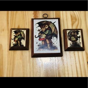Vintage Hummel Prints on Wood Wall Hanging Plaques